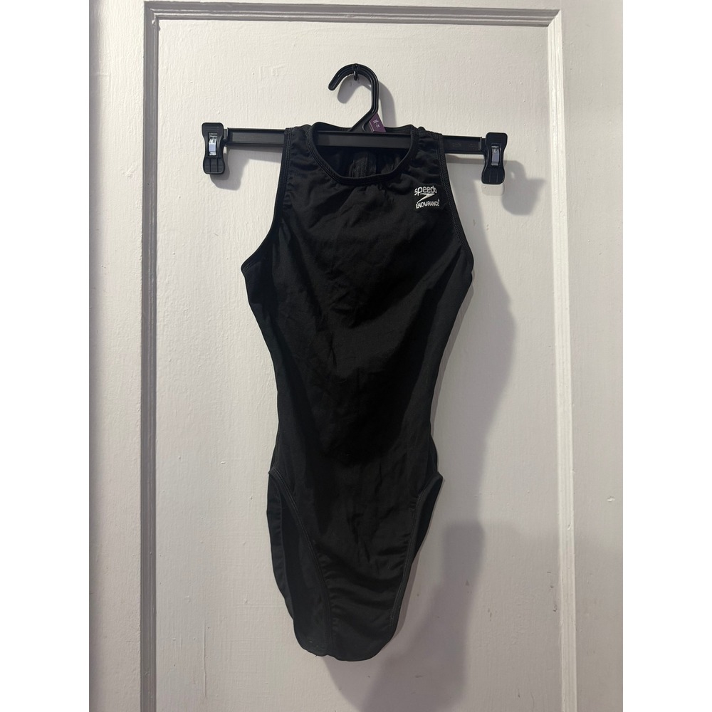 Speedo Endurance+ Black One Piece Swimsuit High Neck Back Zipper Size 6/32